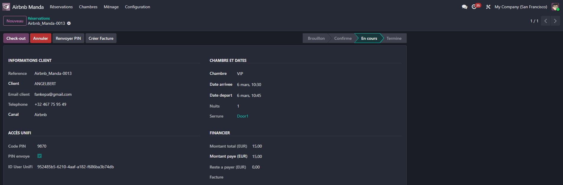 Check-out avec révocation automatique de l'accès UniFi